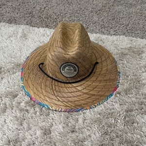 AFTCO  Tan Straw Sun Hat with Multicolor Trim